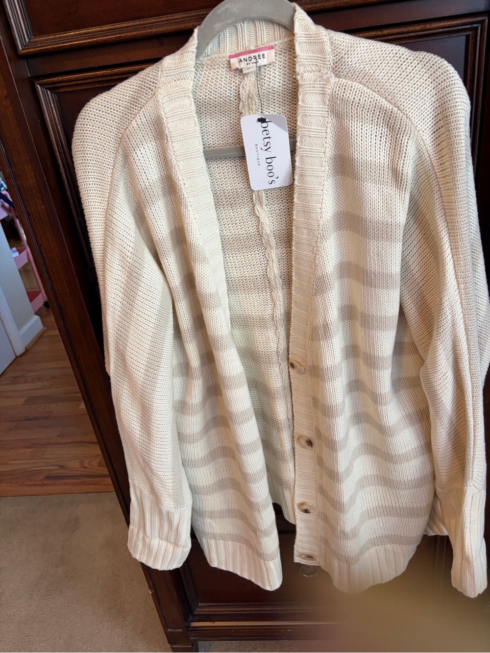 Andree Cream Striped Button-Front Women's Cardigan